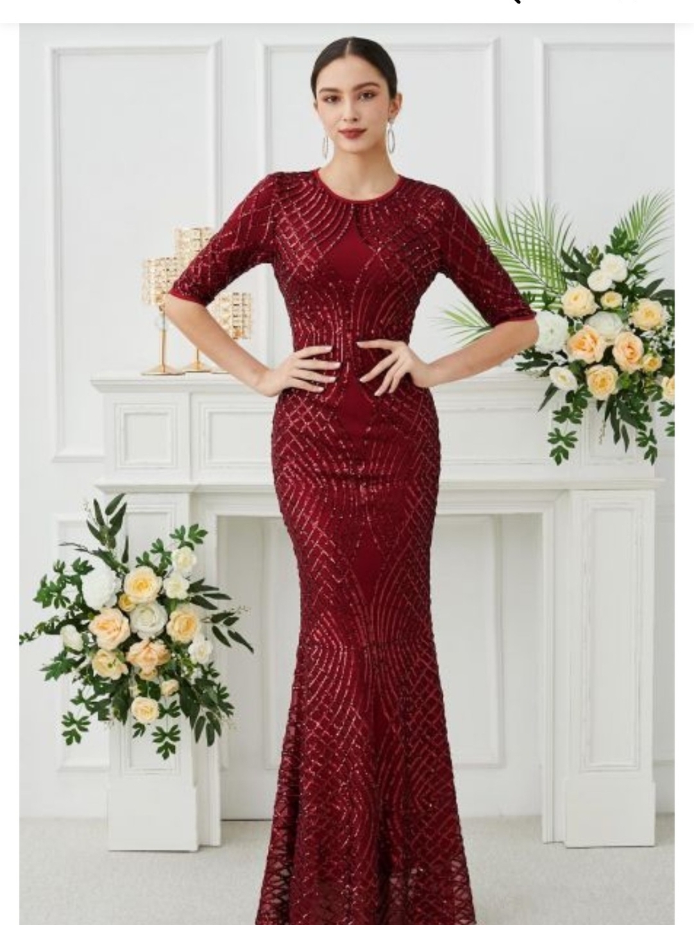 Chicwish Burgundy Sequin Long Sleeve Mermaid Gown